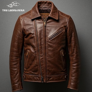Men’s Classic Brown Leather Biker Jacket – Vintage Motorcycle Zip-Up Outerwear Real Leather Cafe Racer Jacket