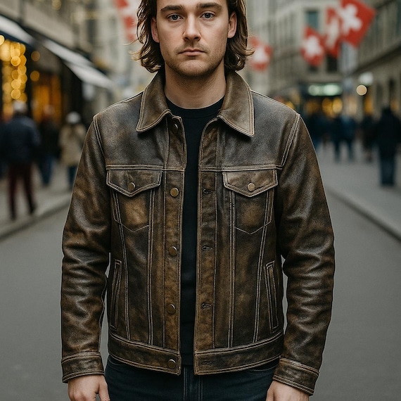 Earl Jean“old”牛革“trucker leather jacket 41YCZiWgkCL.jpg