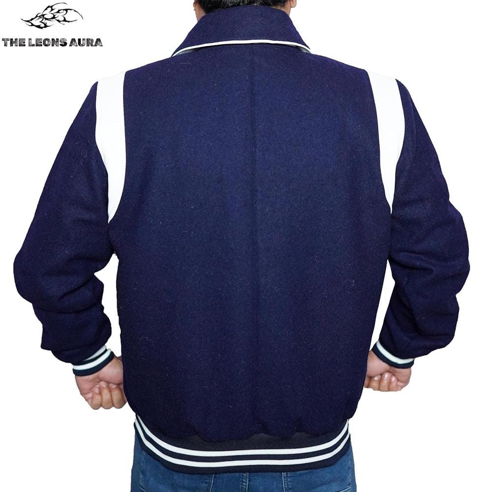 Navy Blue Varsity Jacket for Men – Wool Letterman Bomber Style