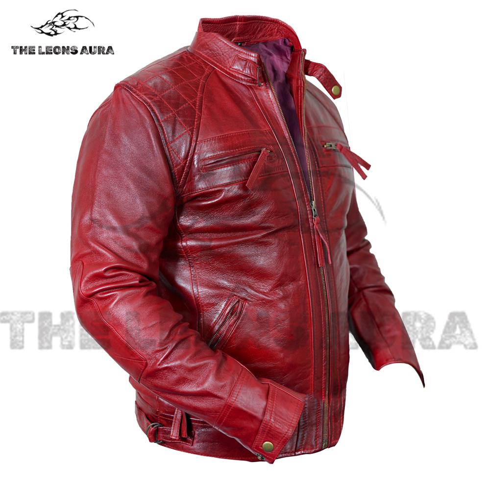 Red Lambskin Leather Biker Jacket: Diamond Quilted Cafe Racer - Etsy