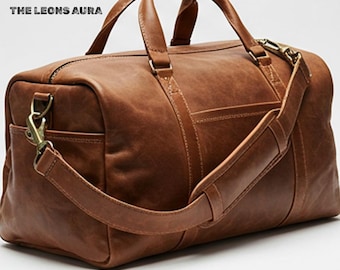 Handgefertigte Braune Leder Seesack: Herren Weekender Reisetasche
