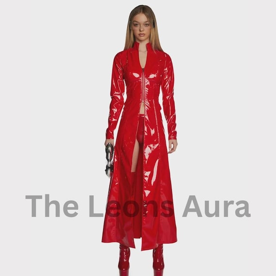 Red Vinyl Trench Coat: Cyberpunk Gothic Statement Outerwear - Etsy