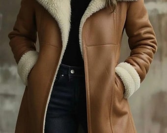 Tan Shearling Coat - Vintage Style Real Leather Long Winter Coat