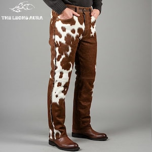 Handmade Hair-On Hide Leather Pants: Western Rodeo Cowboy Trousers