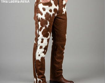 Handgefertigte Hair-On Hide Lederhose: Western Rodeo Cowboy Hose