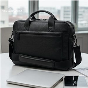 Black Leather Laptop Briefcase: 15.7&quot; Office Messenger Bag