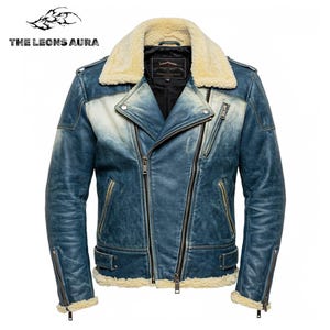 Chaqueta vaquera sherpa azul estilo vintage: abrigo de motociclista unisex