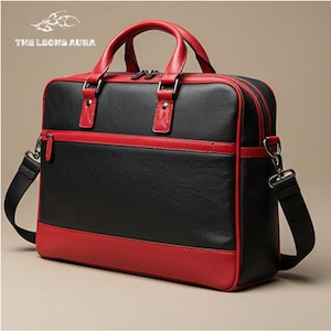 Herren Laptop-Aktentasche aus schwarzem und rotem Leder - stilvolle Business Messenger Bag | Umhängetasche für Profis & auf Reisen