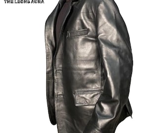 Mens Black Leather Blazer Handmade Formal Genuine Leather Coat for Business & Casual Wear