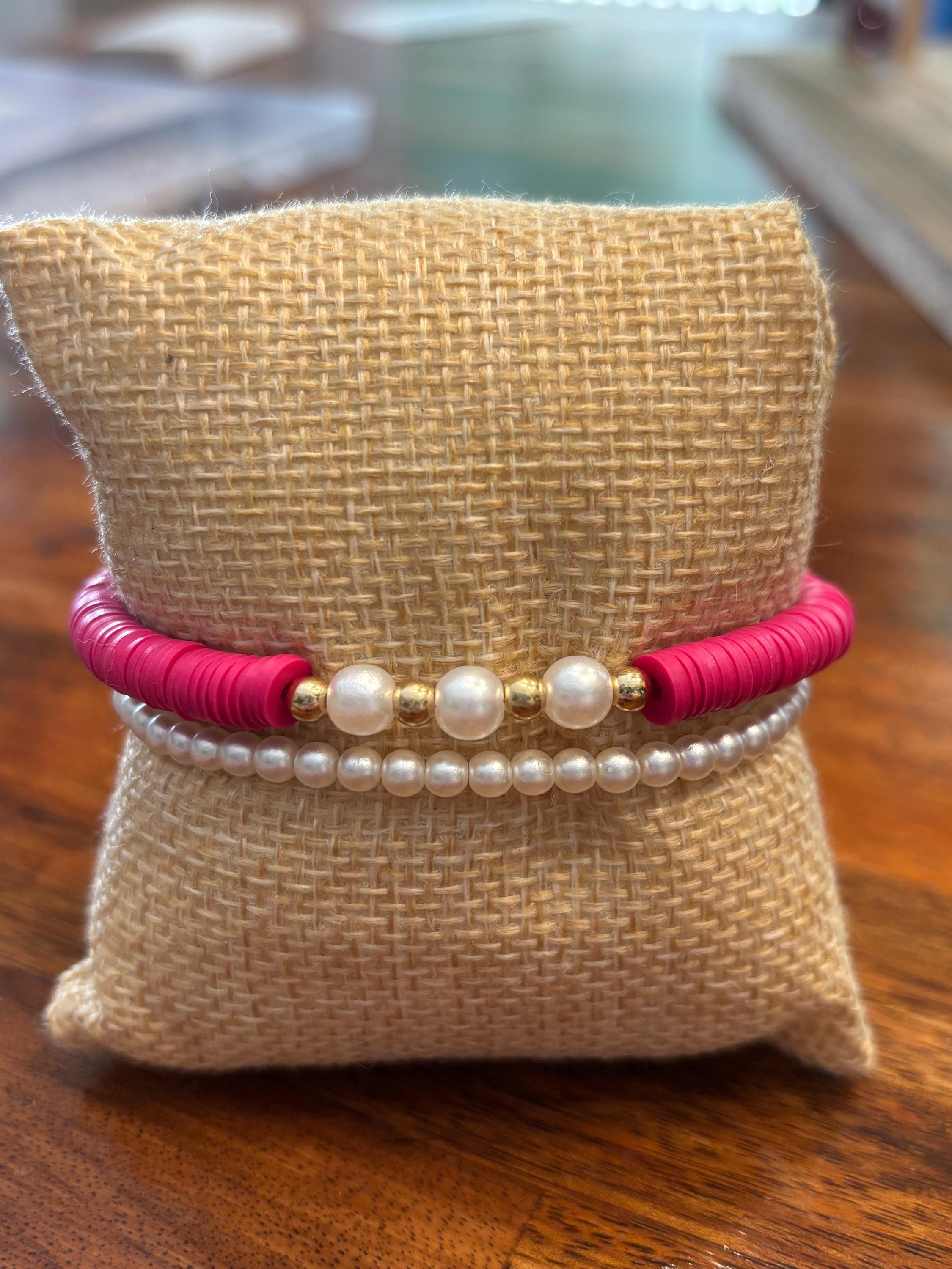 Custom Made Clay Bead Pearl Bracelets
