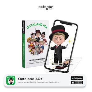 Tarjetas del alfabeto de realidad aumentada Octaland 4D+ • 26 personajes profesionales • Juguete ABC de aprendizaje temprano para niños y aulas