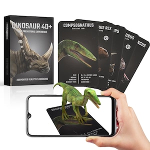 Flashcards en RA de dinosaures | 20 cartes d'apprentissage interactives avec application 3D | Cadeau éducatif pour les enfants de 4 ans et plus