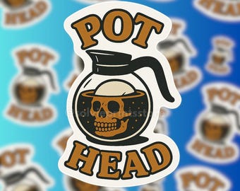 Pot Head Coffee Sticker: Funny Goth Skull Decal