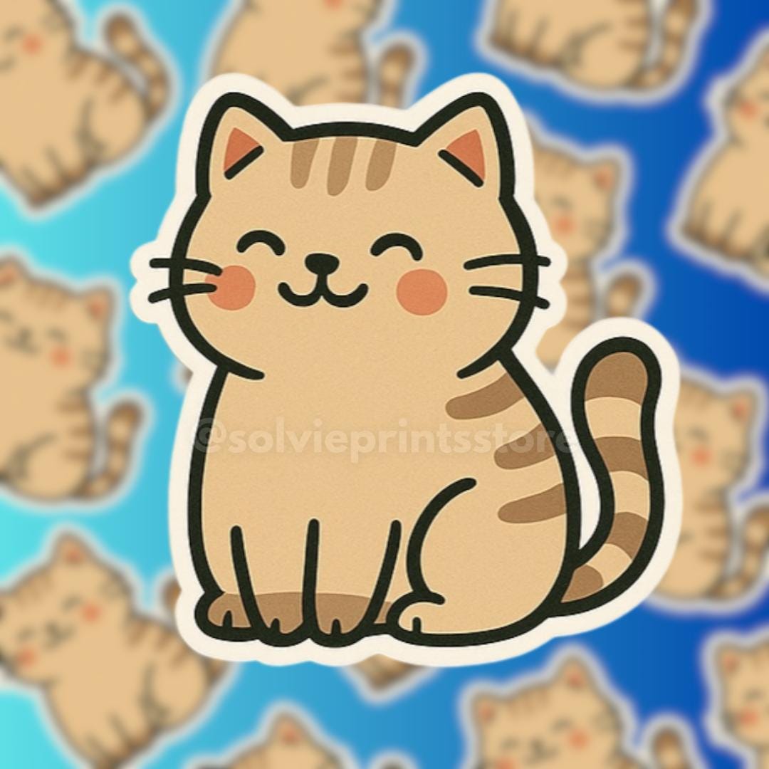 Kawaii Smiling Tabby Cat Sticker - Glossy Vinyl Decal - Etsy