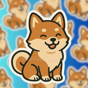 Smiling Shiba Inu Sticker – Kawaii Dog, Laptop Decal