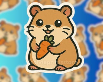 Kawaii Hamster Carrot Sticker – Waterproof Vinyl Animal Decal