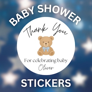 Teddy Bear Baby Shower Stickers: Personalized Boy Party Favors