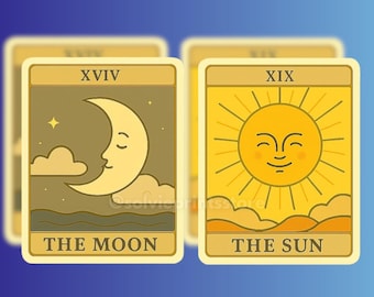 Sun & Moon Tarot Card Stickers: Glossy Celestial Vinyl Decals