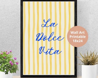 La Dolce Vita Printable Poster - 18x24 Inch Digital Download - Yellow and White Striped Wall Art - Modern Home Decor - Instant Print