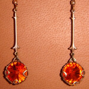 Swarovski Crystal Tangerine Pierced Earrings with Natural Brass image 1