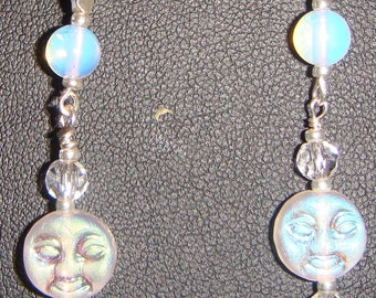 Moon Face Moonstone Silver Pierced Earrings