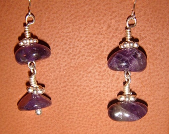 Amethyst and Sterling Silver Two Stone Earrings