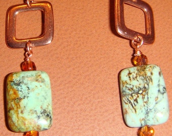 Rainforest Jasper & Copper Pierced  Earrings
