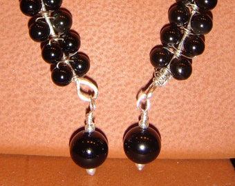 Black Jade and Sterling Silver Pierced Dangle Drop earrings