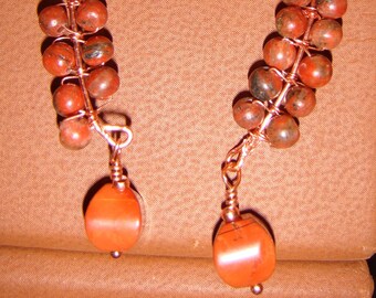 Red Creek Jasper and Copper Pierced Dangle Earrings