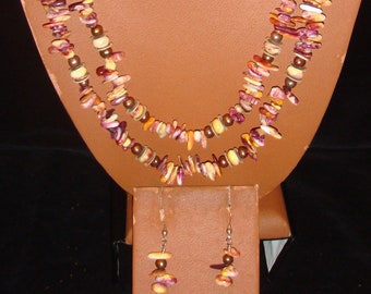 Spiney Oyster and Chocolate Pearls Two Strand Necklace and Pierced Earring Set