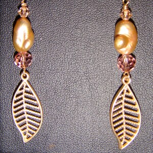 Gold Plated Leaf and Pearl Pierced Earrings