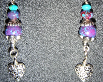 Purple Kingman and Turquoise Pierced Dangle Heart Earrings