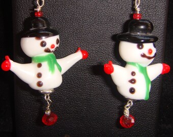 Black Hat Snowman Ceramic Christmas Earrings