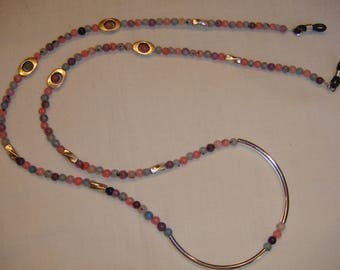 Eye Glass Lanyard with Multi Color Agate beads and Silver pewter accents