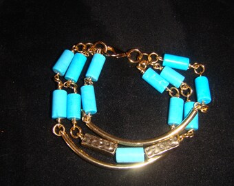 Ceramic Beads Turquoise Tube Vintage beads Artisan Beads Clay Pottery 38