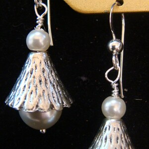 Silver Pearls in Sterling Silver Cones Pierced Earrings image 3