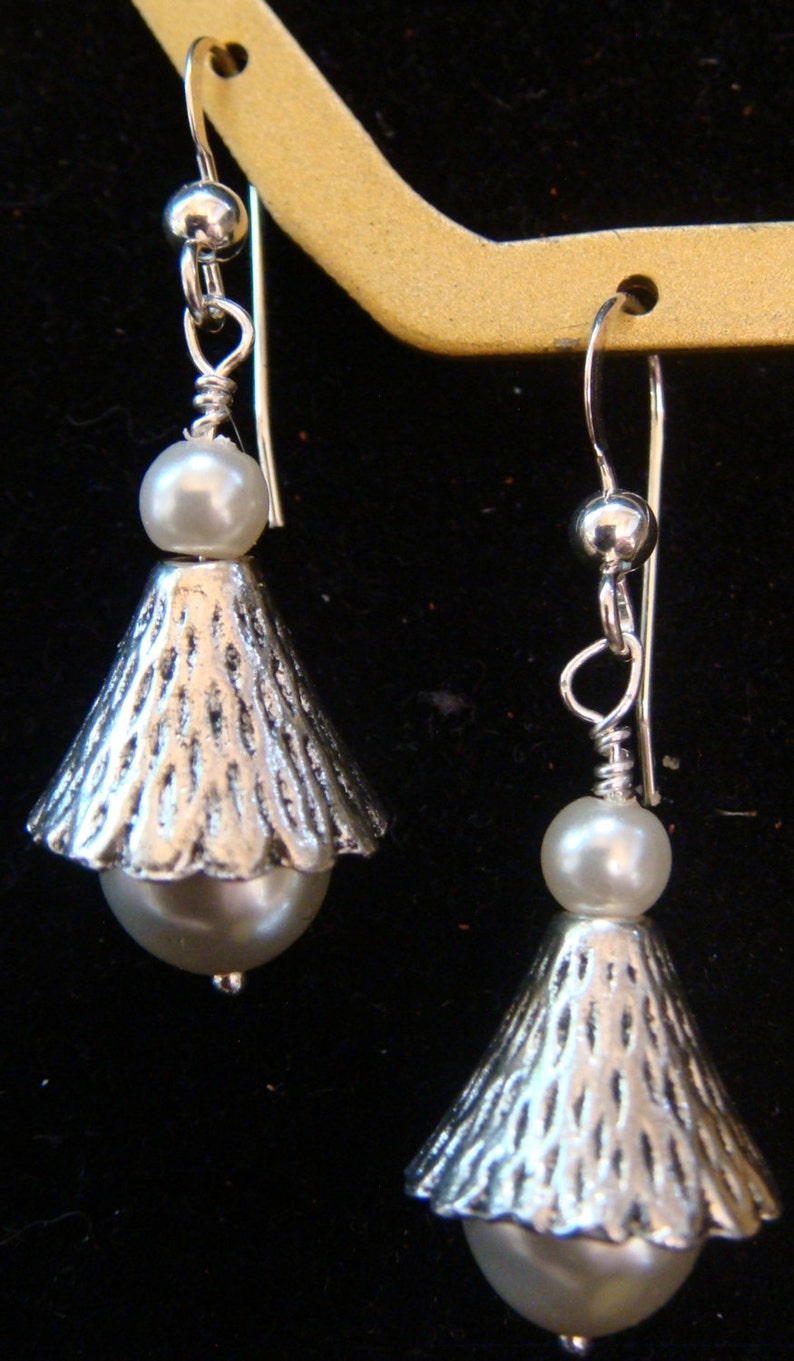 Silver Pearls in Sterling Silver Cones Pierced Earrings image 3