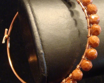 Copper Bangle Bracelet with Sandstone Beads on top