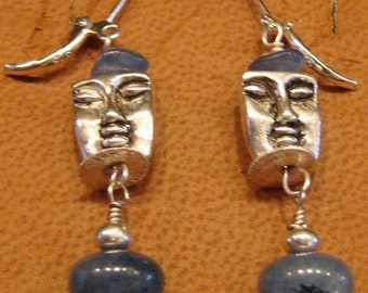 Kyanite Silver Pewter Face Pierced Earrings