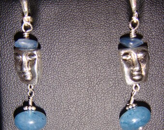 Kyanite and Pewter Face Pierced Earrings