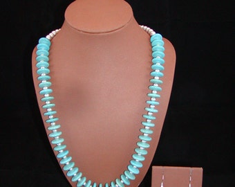 Turquoise colored Howlite and SIlver Necklace and Earring Set