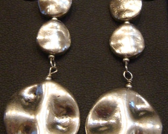 Silver Pewter Wavy Disk Pierced Earrings