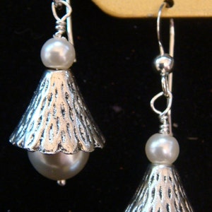 Silver Pearls in Sterling Silver Cones Pierced Earrings image 2