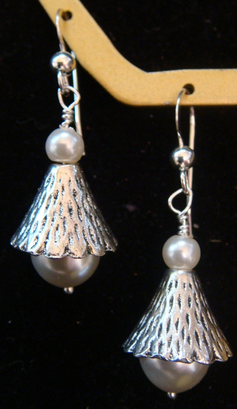 Silver Pearls in Sterling Silver Cones Pierced Earrings image 2