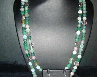 Raintree Agate Long Necklace with Pewter Findings and Earrings Set