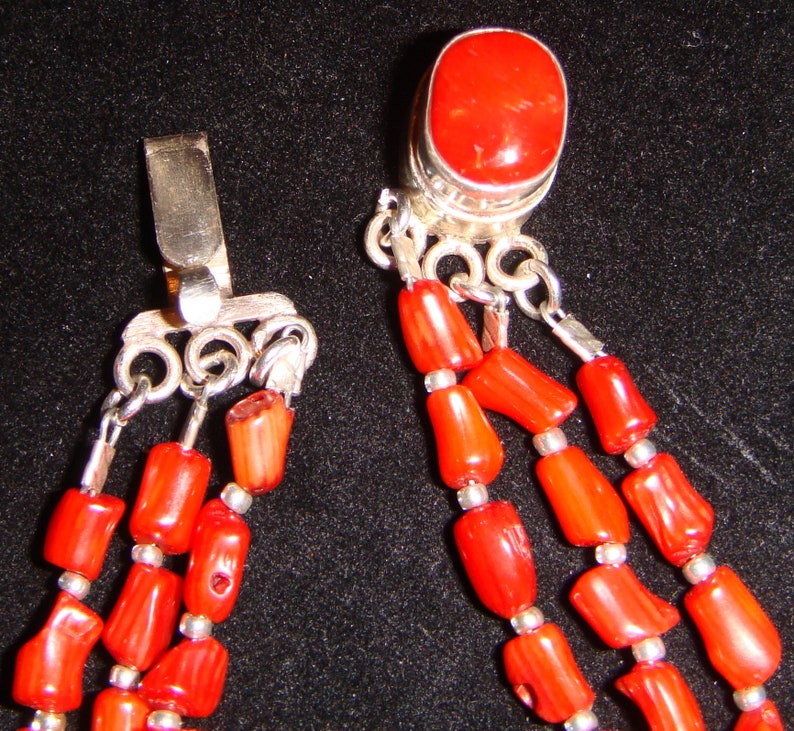 Triple Strand Red Coral and Silver pewter Beads with Custom Clasp