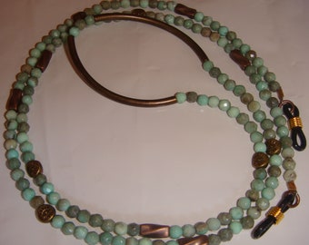 Sage Rainforest Jasper with Bronze Eyeglass Lanyard