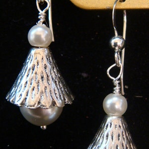 Silver Pearls in Sterling Silver Cones Pierced Earrings image 1