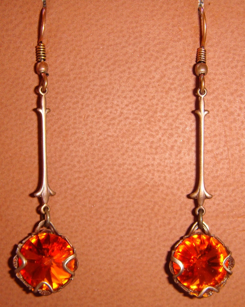 Swarovski Crystal Tangerine Pierced Earrings with Natural Brass image 1