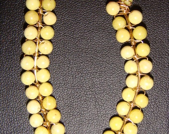 Yellow Jade and Gold (Brass) Pierced Dangle Earrings